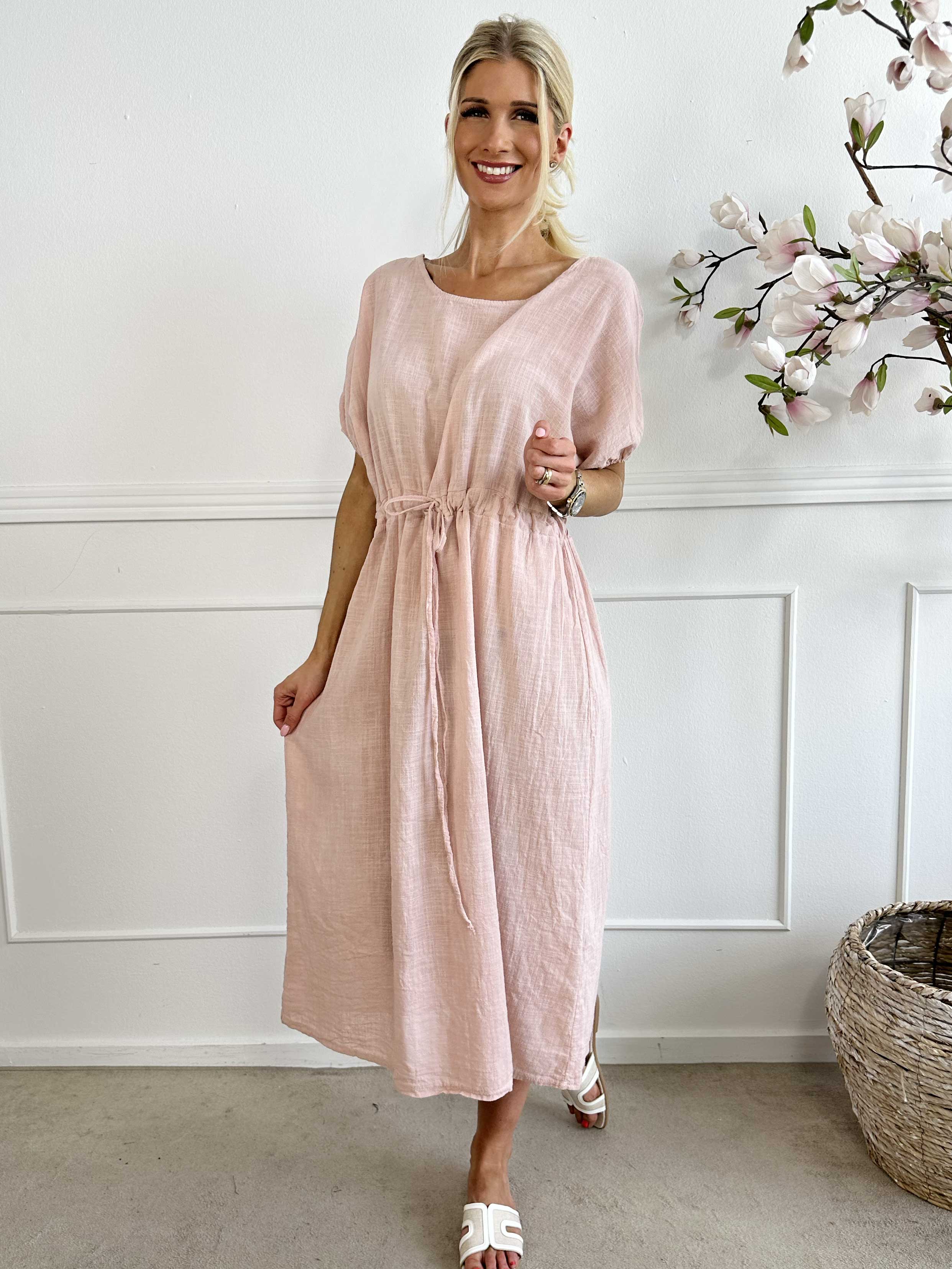 Agnete - Lang kjole i bomuld med bindebånd